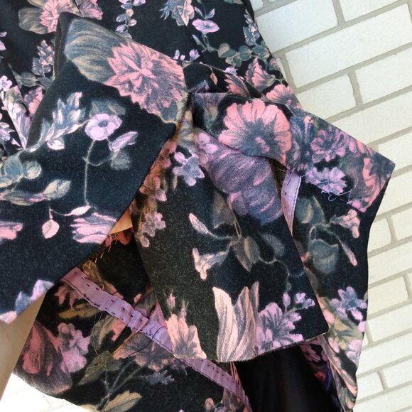 Vintage 60s Dress 40" Bust Black Pink Mauve Floral Drawstring Neckline - Picture 8 of 14